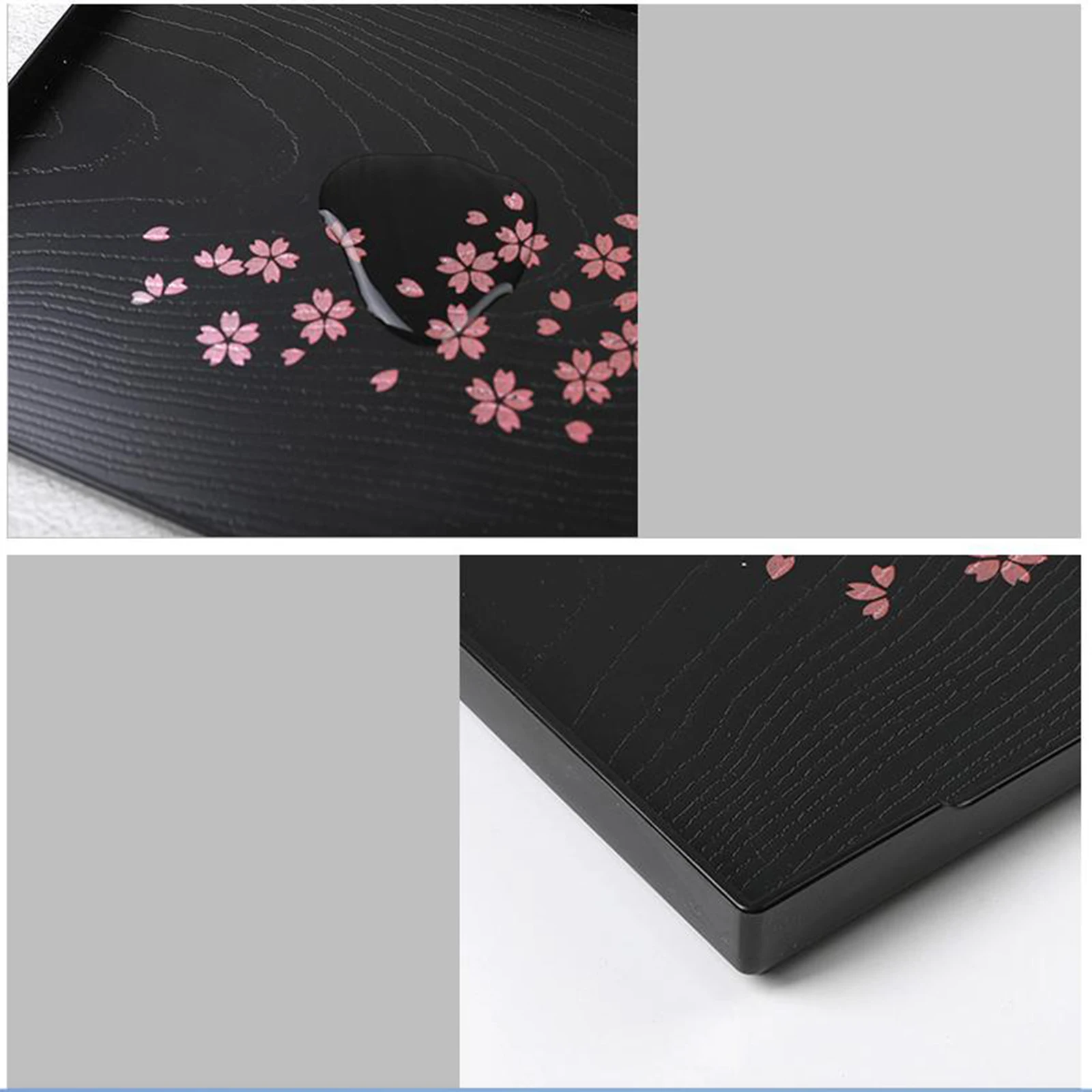 Japanese Cherry Blossom Pattern Tray Rectangular Round Plastic Imitation Wood Grain Tea Tray Tea Cup Tray Fruit Tray Decorative