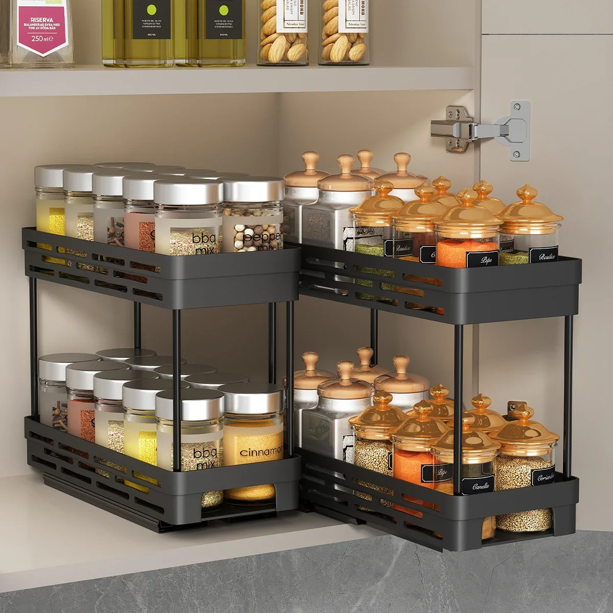 WORTHBUY Multifunctional Spice Jar Plastic Storage Rack Double-layer Seasoning Bottle Storage Organizer For Kitchen Cabinet