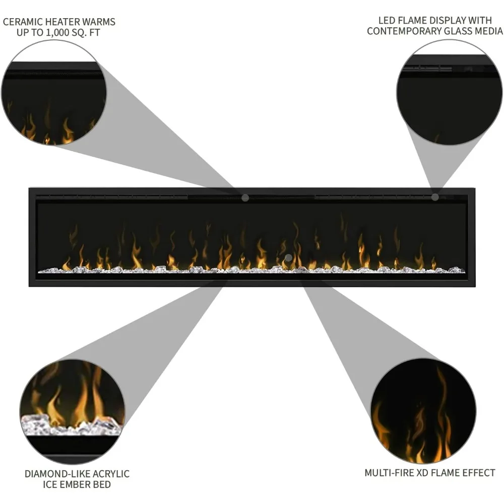 Dimplex IgniteXL 74 内蔵型リニア電気暖炉（モデル：XLF74）、8530/5118 BTU、240/120 ボルト、2500/1500 ワット、ブラック
