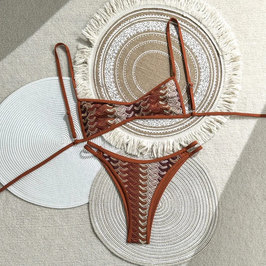 New Vintage Crochet Bikini Set Bohemian Beach Vacation Two-Piece Swimsuit Retro Swimwear Summer Sexy Crocheted Bikini Swimwear