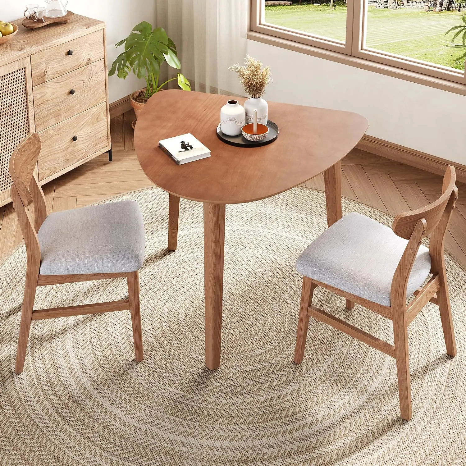 Curved Small Table, Restaurant Tables,Upholstered Chair, Space-saving, for Restaurants, Cafes, Patio, Easy Assembly