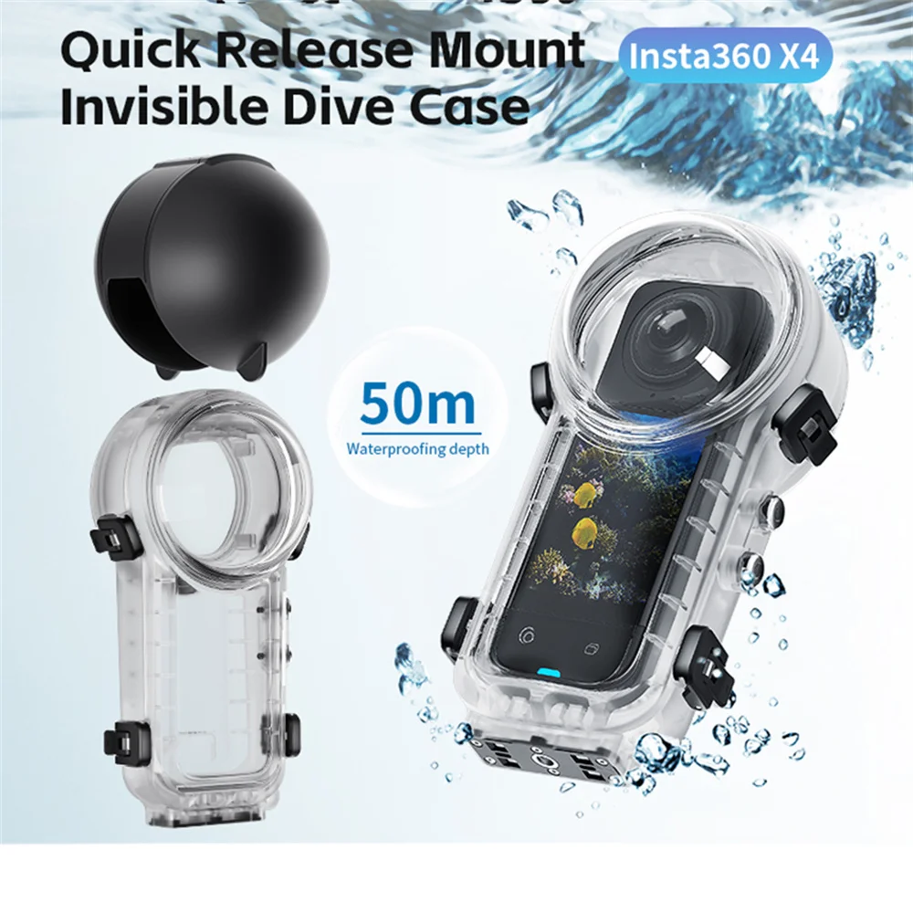 ل Insta360 X4 50m حافظة واقية مقاومة للماء سريعة الإصدار جبل غير مرئية الغوص الملحقات