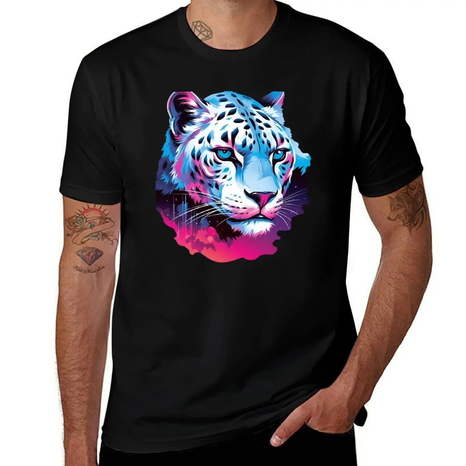 Snow Leopard - Retrowave style T-Shirt Sun Protective Outdoor Tee Top T-Shirt