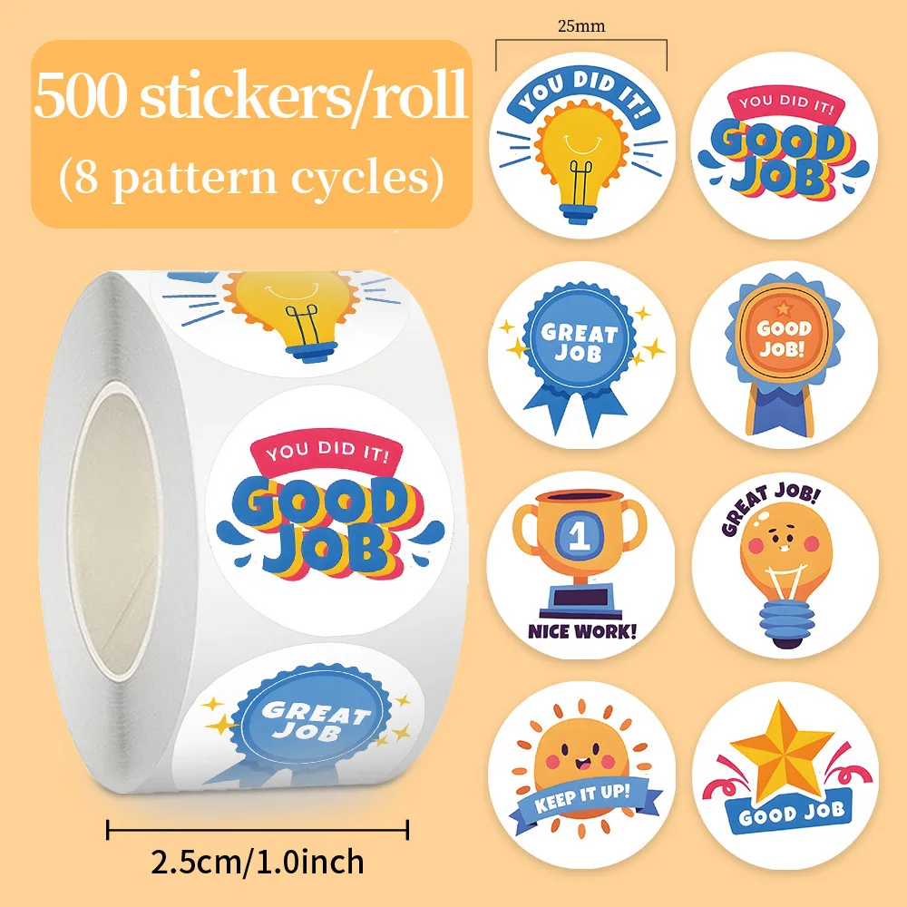 500Pcs Kids Reward Encouragement Round Stickers Die Cut Sealing Labels DIY Journal Water Bottle Envelope Decor Stickers