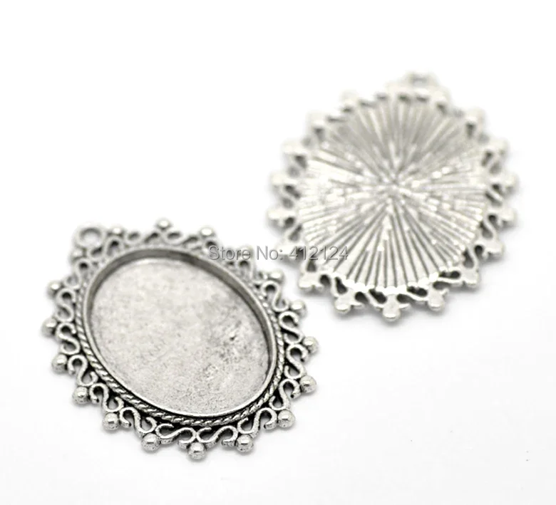 

150Pcs Silver Tone Oval Charms Pendants Cabochon Cameo Frame Settings Jewelry Component 3.8x2.9cm(Fit 24x18mm)