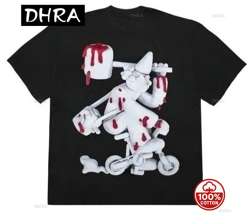 

New Summer Trendy Retro Streetwear Y2K Harajuku Cartoon Graphic T-shirt Men Hip-hop Gothic Casual Cotton Top Women Fashion