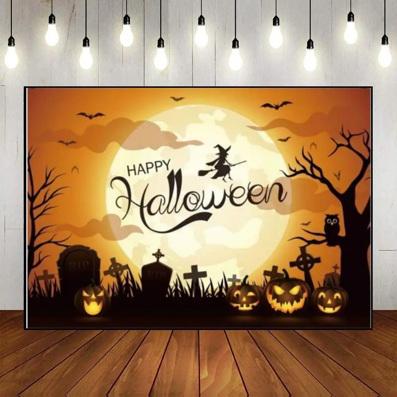 Halloween Spooky Background Birthday Decoration Gloomy Woods Graveyard Photo Rustic Wood Custom Backdrop Cemetery Bat Lantern