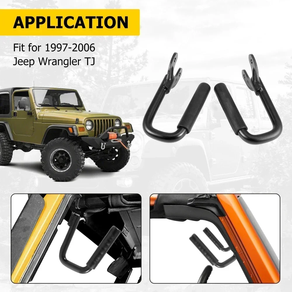 1Pair Front Grab Grip Bar Handles Black Aluminium Alloy For Jeep Wrangler TJ 1997-2006 Interior Styling Rooftop Safety Handles