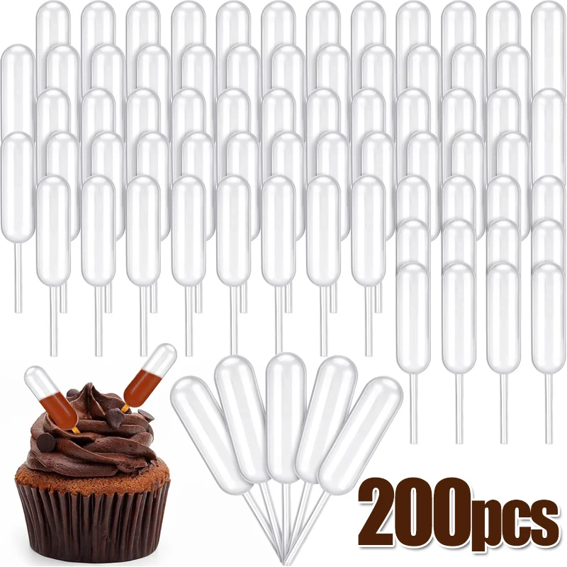 200/50Pcs 4ml Plastic Pipettes Squeeze Transfer Dropper Disposable Liquid Jam Dropper for Cupcakes Chocolate Dessert Stuffed