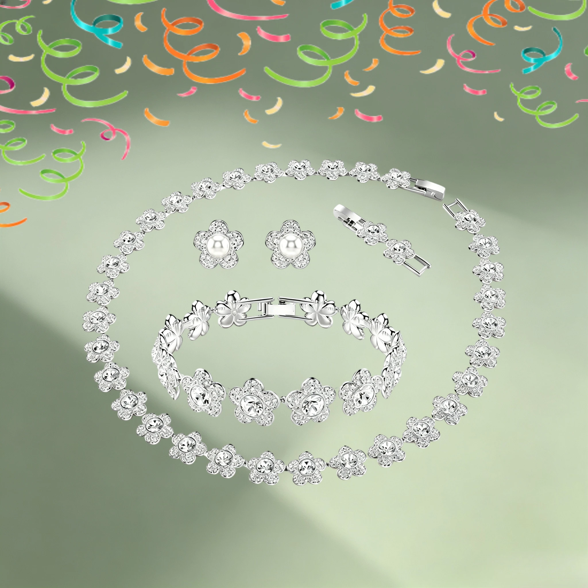 2026 Flower Light Luxury Style Necklace Women's niche Design Bracelet High-End Feeling Earring Jewelry Set Fashionable Trend