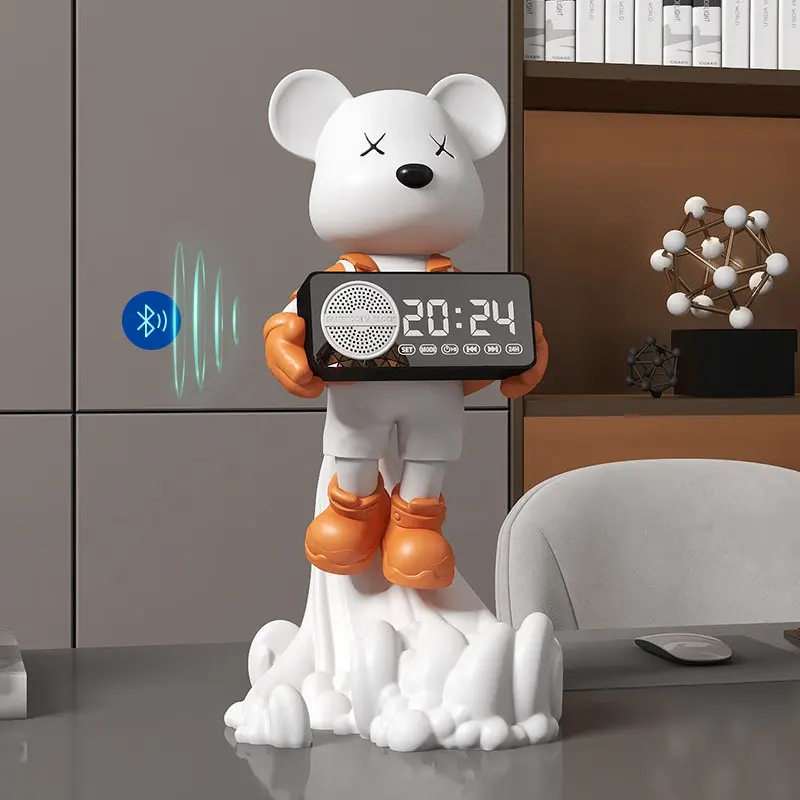 Home Decor Violent Bear Ornament Living Room Bluetooth Speaker Desktop Decoration Clock Alarm Clock Housewarming Opening Gift