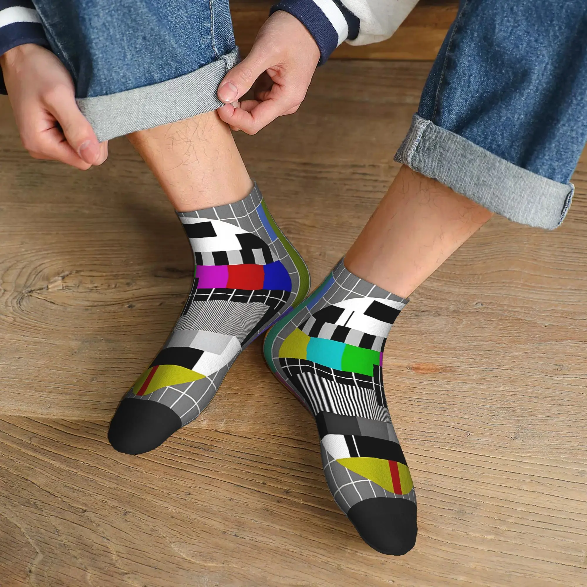 Pixelated Pattern Graphic Art Versatile Short Socks for Spring and Autumn Made from Breathable Polyester and Spandex Blend