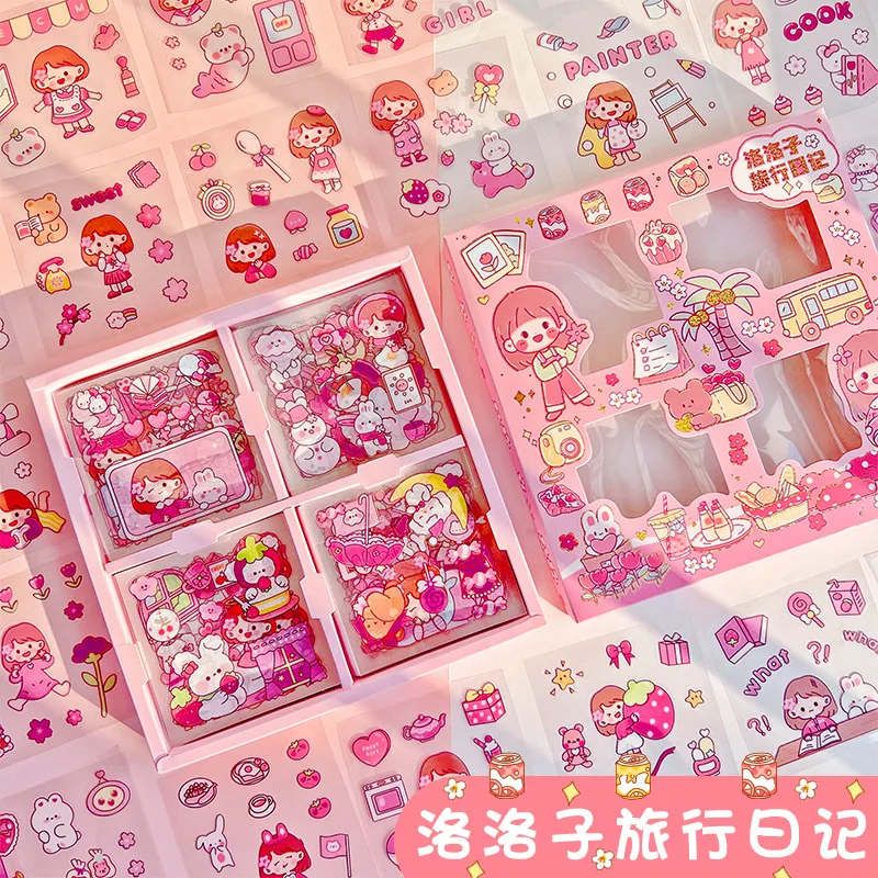 100PCS/SET Stickers Gift Box Cute Cartoon Ins Sweetheart Girl Material Diary Decorative Stickers  Kawaii Planner Stickers