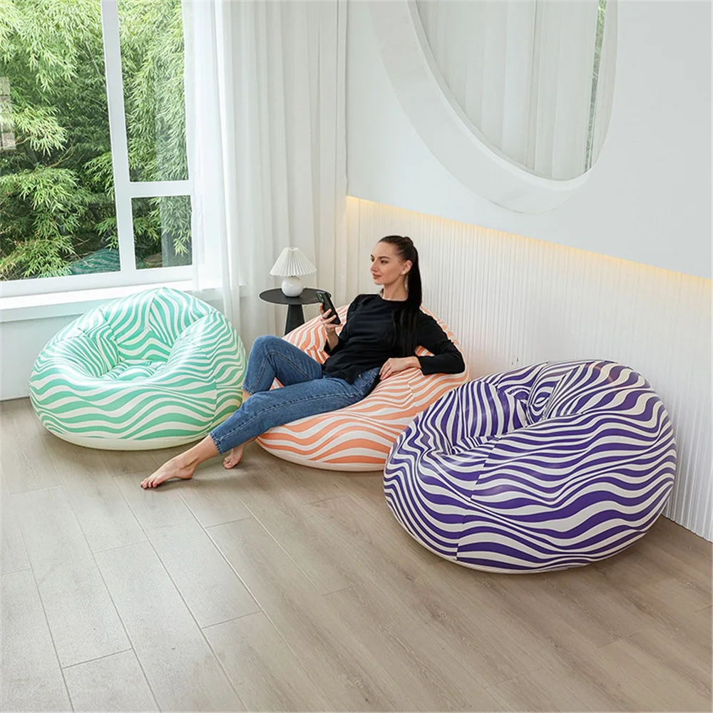 Portable Lazy Sofa Ball Shape Striped Inflatable Sofa for Outdoor Camping Picnic Comfortable Seat Cushion with Carry Bag - view 2
