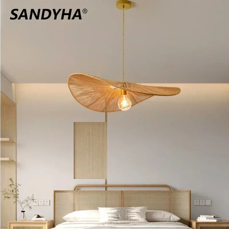 Japanese Pendant Lights Woven Hemp Rope Hanging Chandelier for Living Room Decor Home Bedroom Kitchen Dining Table Lighting 2024