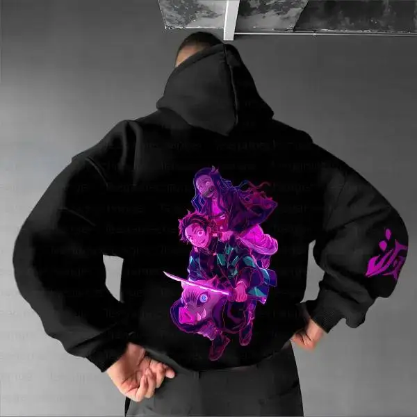 鬼滅の刃 パーカー 綿100% ユニセックス オーバーサイズ ルーズフィット 鬼滅の刃プリント 裏起毛 スウェットシャツ トレンドスタイル