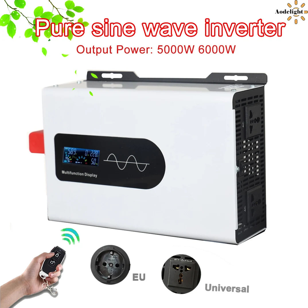 Pure Sine Wave Inverter 12v 220v 5000W 6000W Power 12V-72V To AC 110V-240V Converter Solar Car Inverters Off Grid Wall-mounted