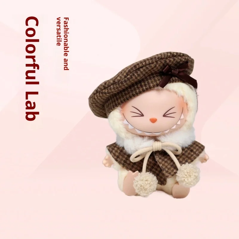 Vêtements de poupée Labubu, ensemble de 3 pièces de Style Chanel mignon, chapeau, Cape, châle, porte-clés en peluche, vêtements de poupée Labubu de 1ère/2e génération