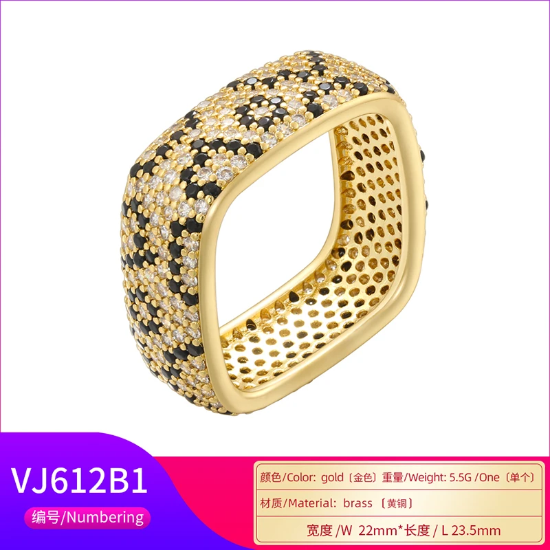 ZHUKOU 18K gold plated square circle ring with cubic zirconia motif for men and women, available in wholesale: VJ611 VJ612