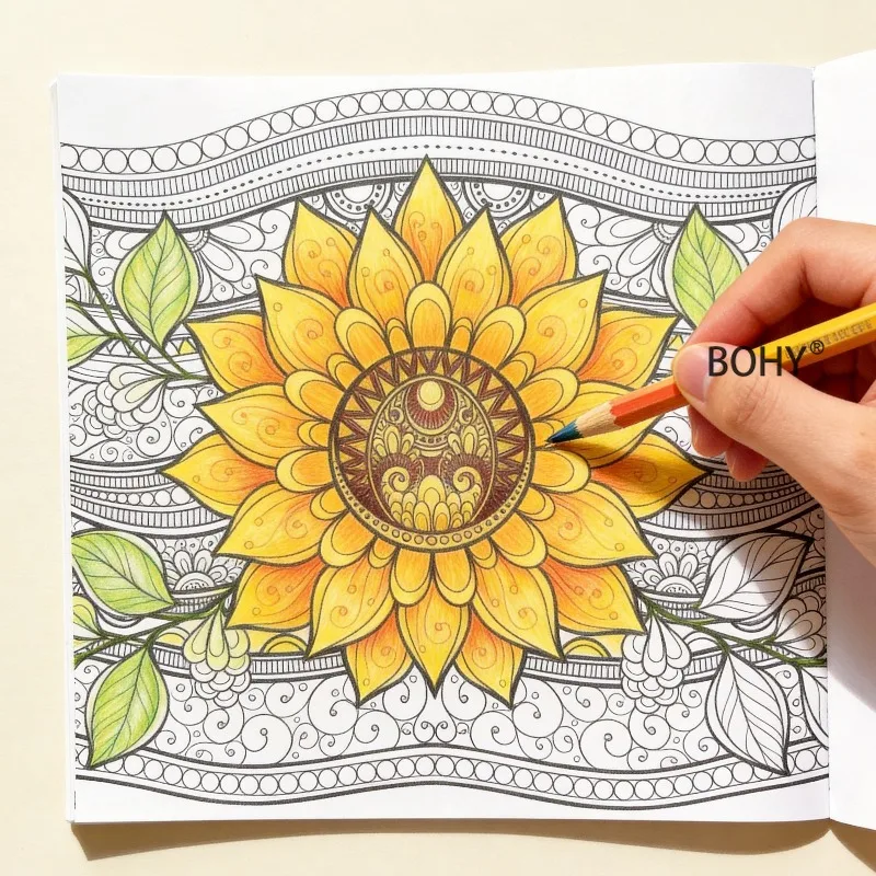 1 Flower Mandala Flower and Bird Adult Quiet Coloring Picture Book, 24 Pages of Drawing Pages Adult Emotional Release Hand Drawn
