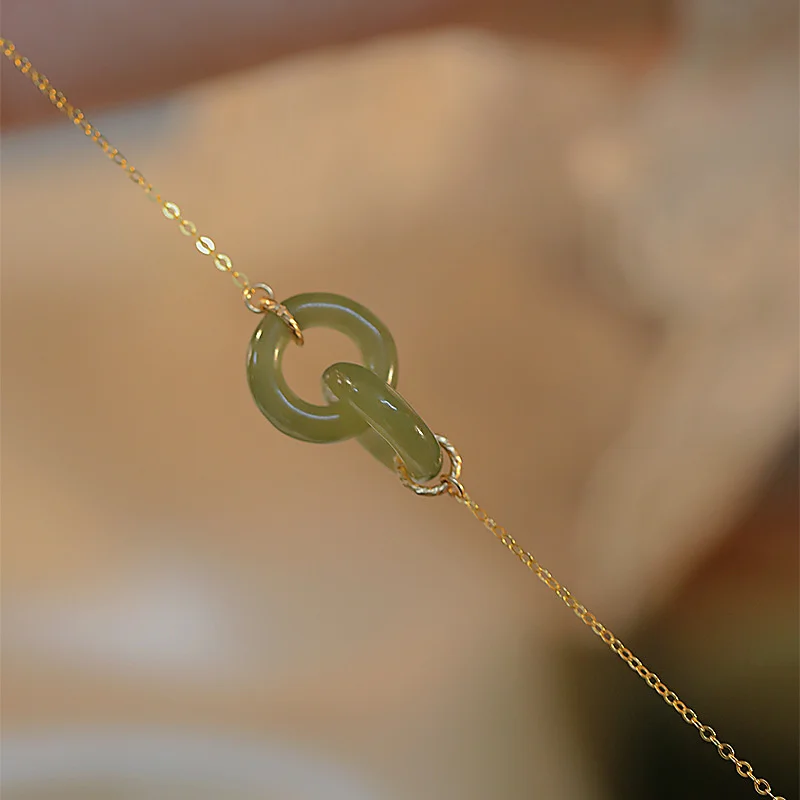 Classic Circles Interlock Jade Pendant Necklace Women Jewelry Luxury 925 Sterling Silver Clavicle Chain Necklace Female Gift