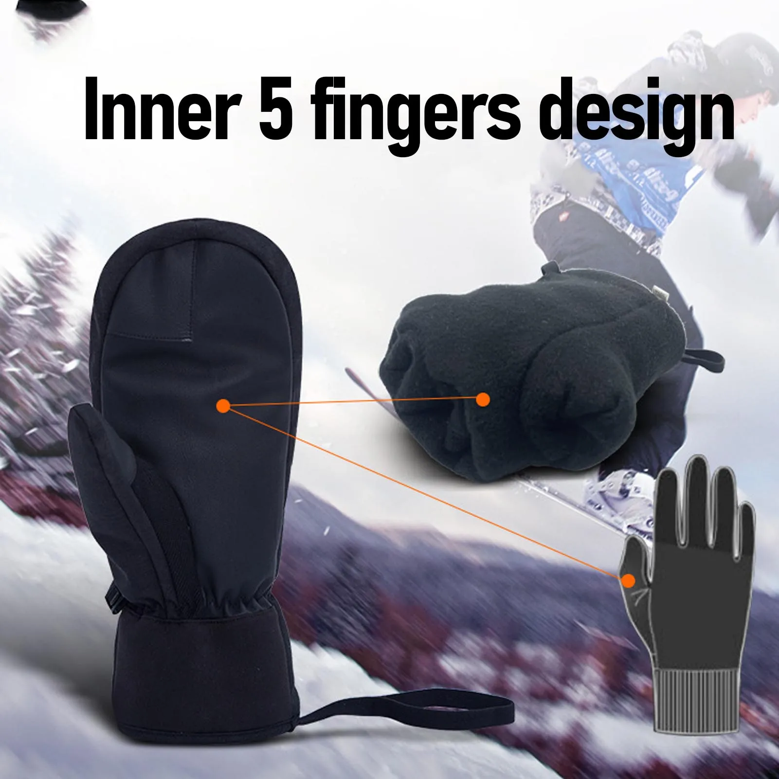 

Варежки для сноуборда с сенсорным экраном, зимние зимние перчатки для холодной погоды, непромокаемые черные анти-потерянные ремешки, противоскользящие для активного отдыха