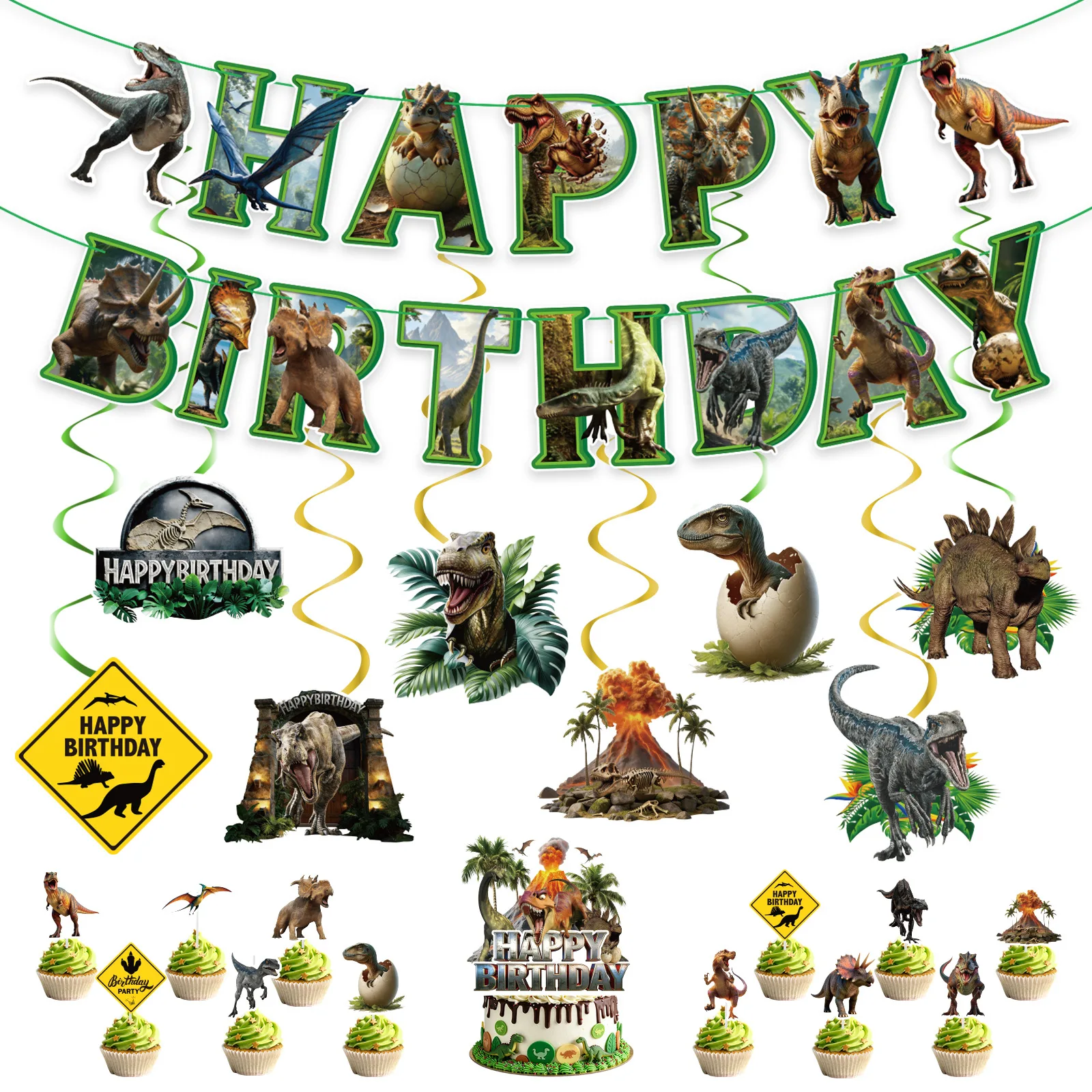 New Dinosaur Birthday Party Decorations Happy Birthday Banner Dinosaur Hanging Whirlwind Party Supplies for Home and School Use