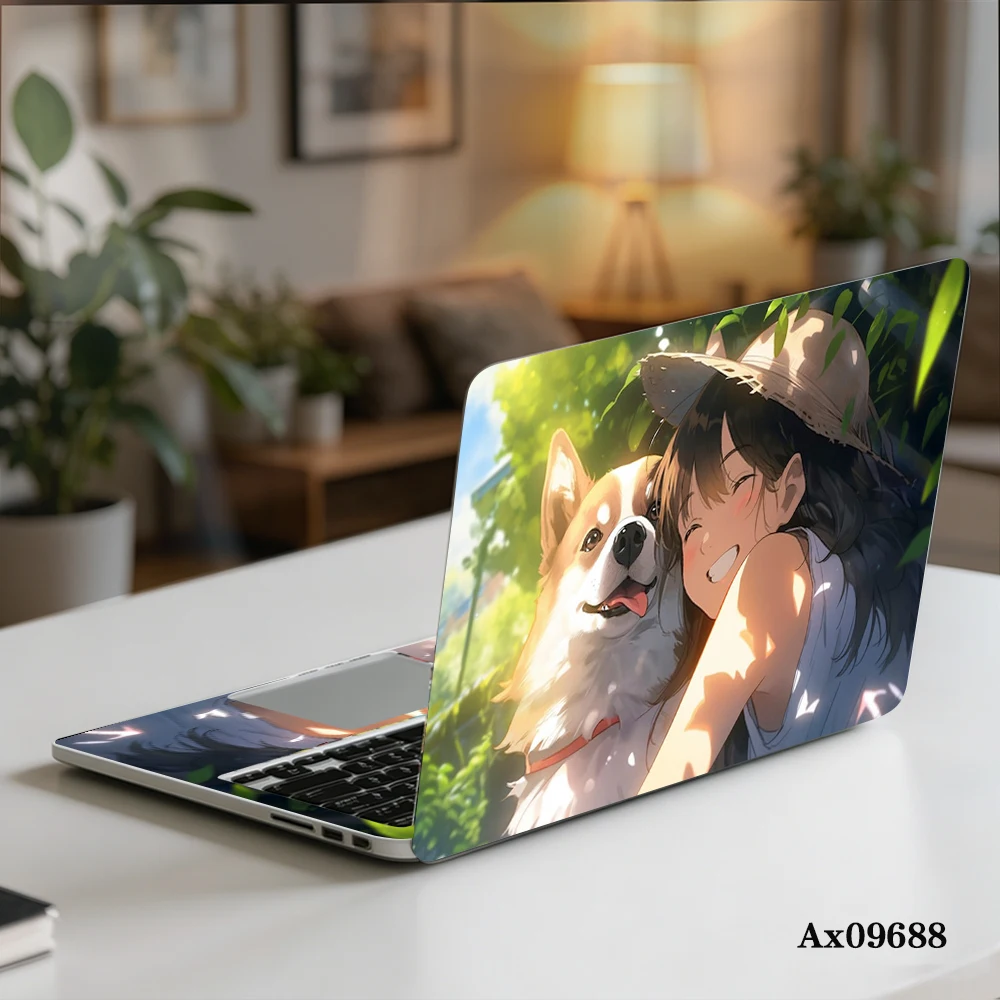 Cute Anime Dog Laptop Skin Sticker Self‑Adhesive PVC Notebook Cover Decal Lovely Pet Dog Illustration Ornamental Stickers 2pcs