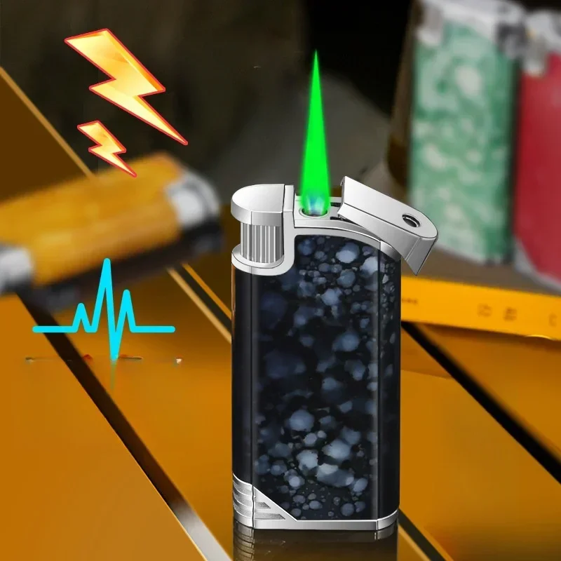 Creative Prank Lighter Windproof Jet Green Flame Hidden Fire Outlet Safe Current Funny Butane Gas Funk Lighters Smoking Gadgets