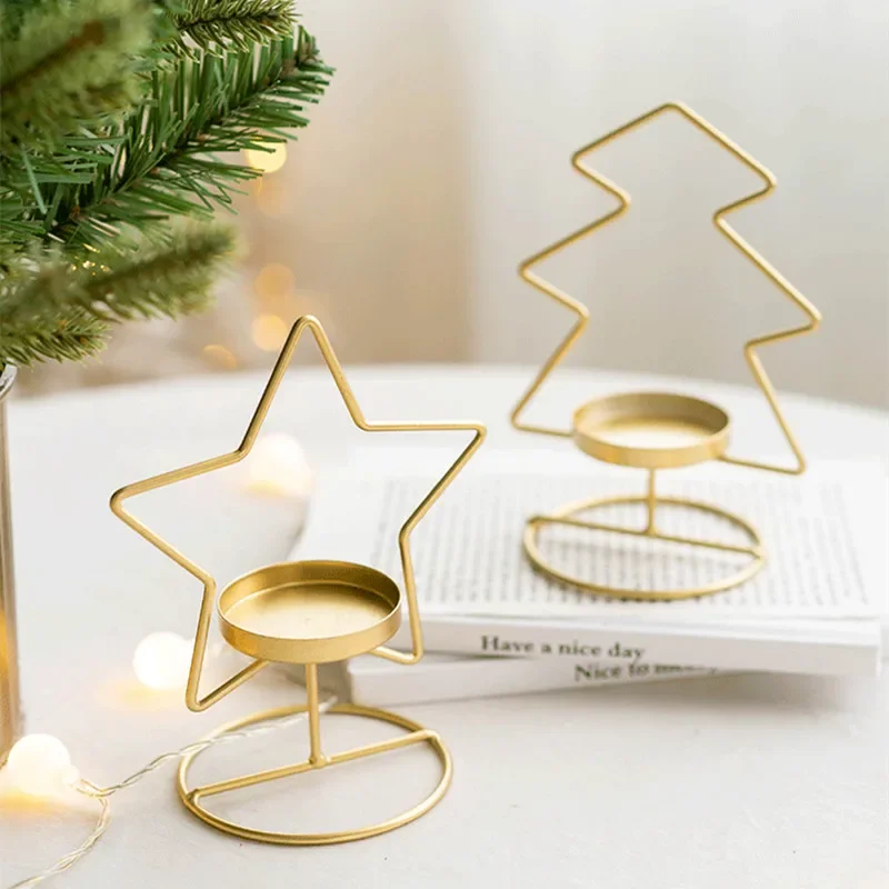 

Navidad 2023 Christmas Decor for Home Iron Xmas Tree Creative Elk Metal Candle Holder Candlestick Table Decoration Ornaments