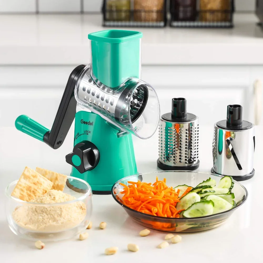 Rotary Grater 3 In 1 Slicing Grater Drum Grater Vegetables Cutter With Handle Manual Rotary Cheese Kitchen Shredder Hand Drum