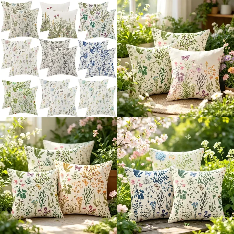 Cross-border spring and summer flower printing pillow cover, sofa decorative cushion farmhouse bed back cover wholesale