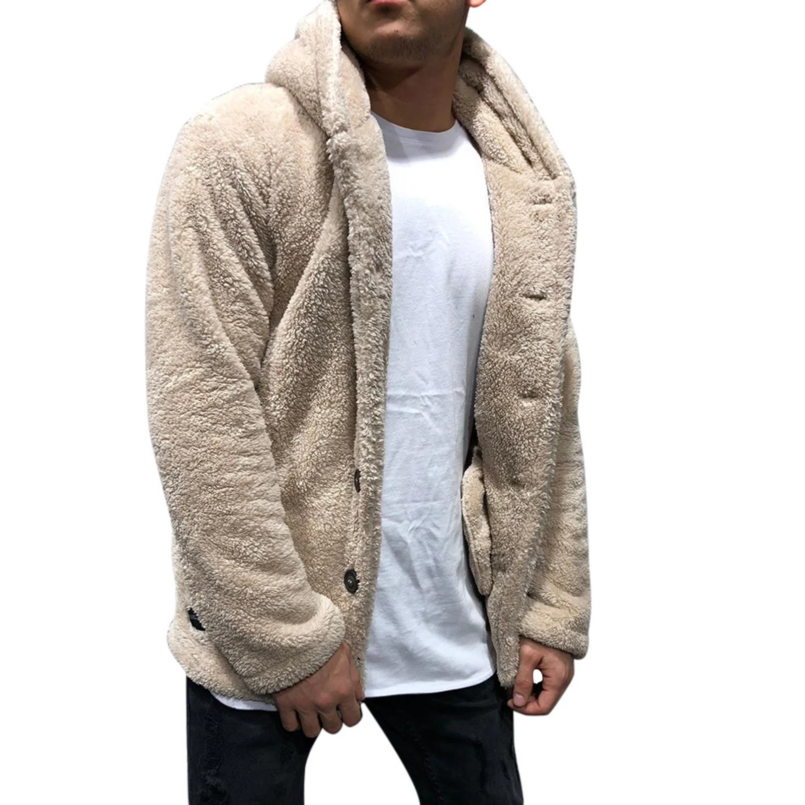 Men's Hooded Winter Coat Oversize Long Sleeve Warm Keeping Plush Coat for Men Teens Indoor Outdoor Wear