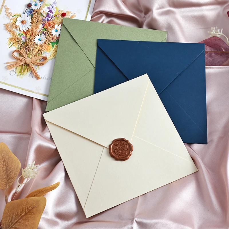 30pcs Green 160x160mm Envelopes for Wedding 250g Paper High-grade Invitation Small Card Business Stationery Supplies Storage Bag