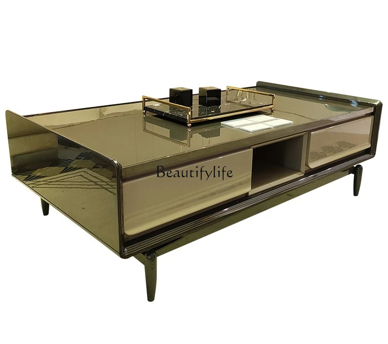 Italian light luxury solid wood coffee table villa living room modern simple rectangular coffee table