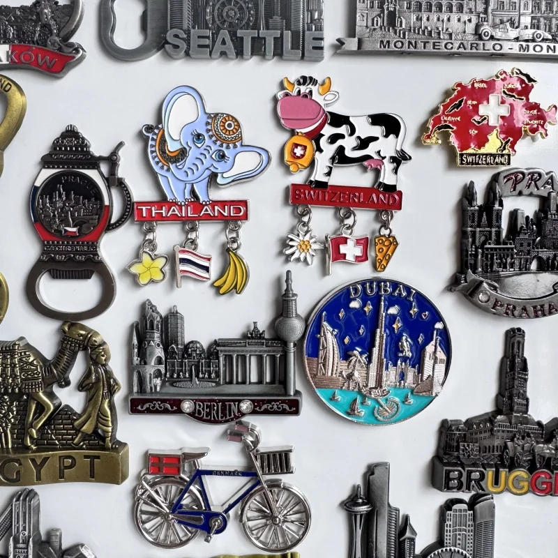 Metal Fridge Magnets Thailand Monaco Seattle Dubai Brugge Egypt Oman Austria Munchen Berlin Krakow Germany Prague Switzerland - view 4