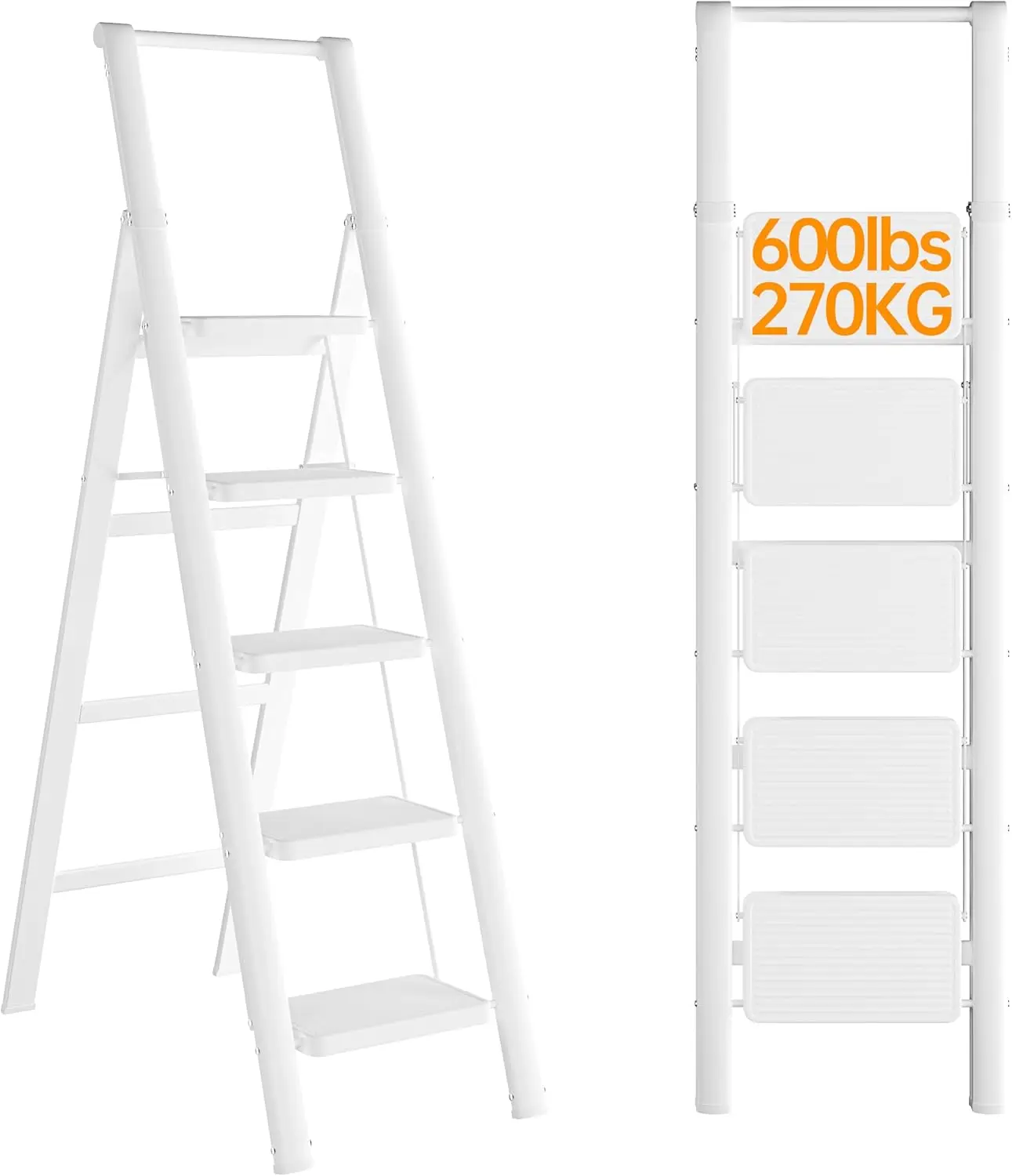 Step Ladder, Foldable Step Stools for Adults with Wide Anti-Slip Pedal, 600lbs Lightweight Sturdy Steel Ladder,Convenient Handgr