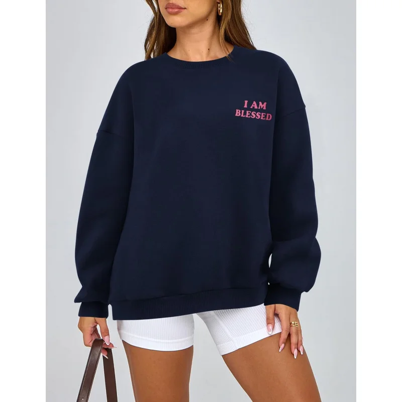 Women's Autumn Fashion Oversized Sportswear Casual Round Neck Long Sleeved Printed Pullover