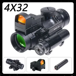 Tactical 4x32 Optical Red Green Blue Three Color Crosshair Reticle Scope with HD107R Optics Red Dot Combo Hunting Accessoirey