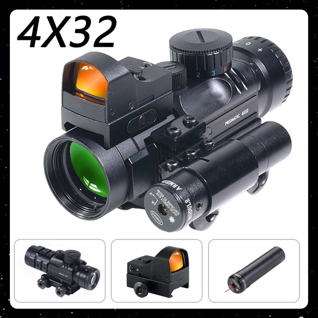 Tactical 4x32 Optical Red Green Blue Three Color Crosshair Reticle Scope with HD107R Optics Red Dot Combo Airsoft Accessoirey