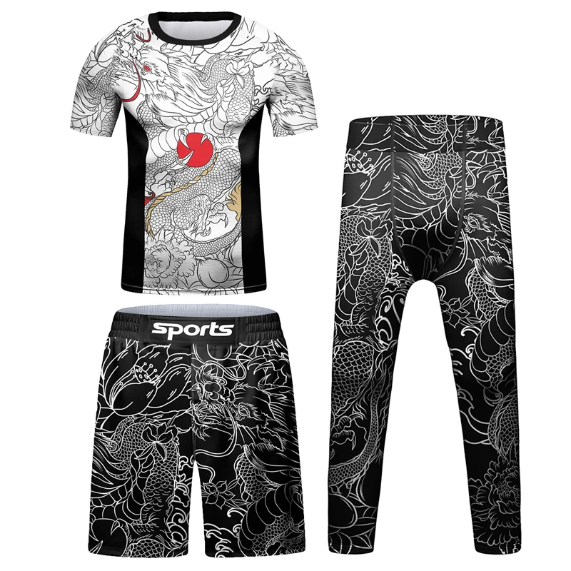 Kid\'s MMA Clothing  Jiu Jitsu Rashguard T-shirt Muay Thai Shorts Gym  Boy Children Basketball Running Kickboxing Sets Tracksuit