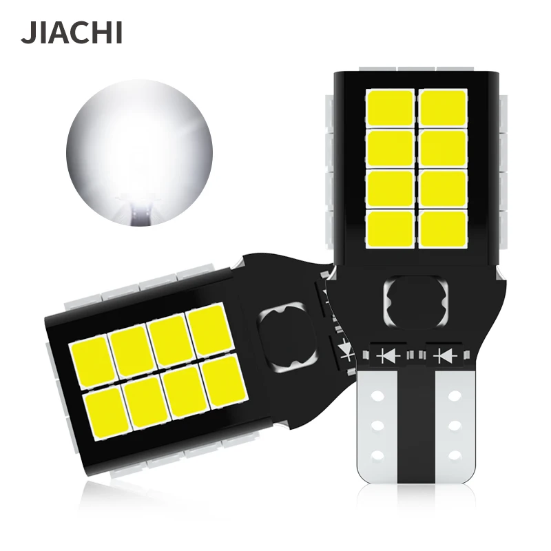 JIACHI 100PCS High Power Error Free 921 912 W16W Led Bulbs T15 Canbus Light Auto Car Parking Backup Lamp 27SMD 2835chip DC12-24V