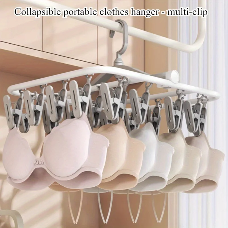 

2pcs Foldable Plastic Clothes Hangers with Multi Clips | Windproof Closet Organizer Rack for Underwear | Durable Hangers