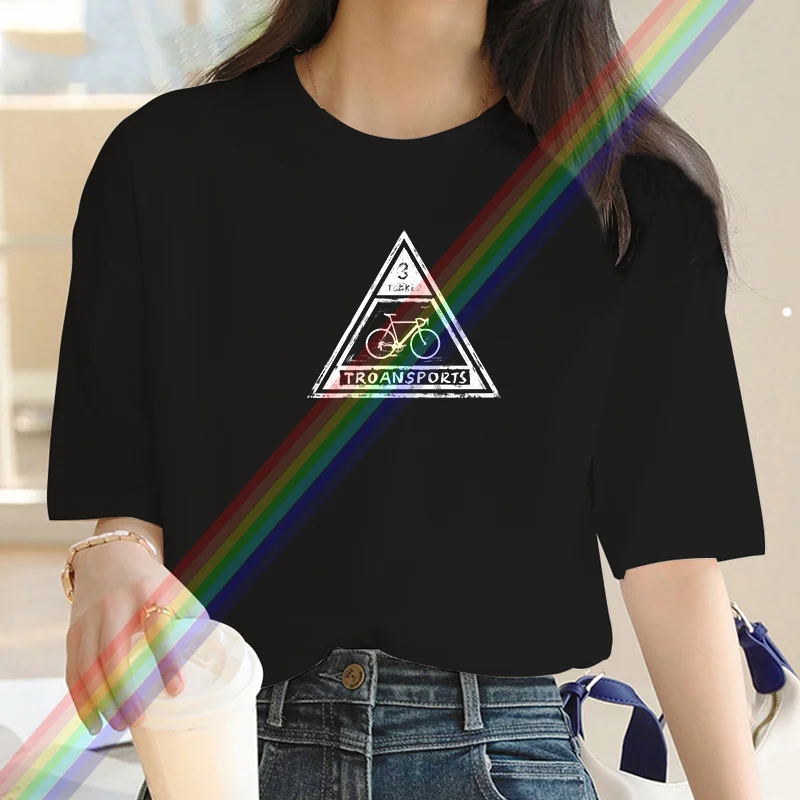 Summer luxury brand triangle pattern printed cotton short sleeve blouse cartoon high quality fashion women's T-shirt