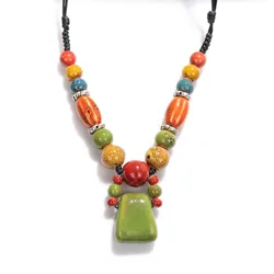 Bohemian Style Ceramic Beaded Colorful Necklace Handmade Knitted Sweater Chain Mom's Gift Drop Shipping 2X841