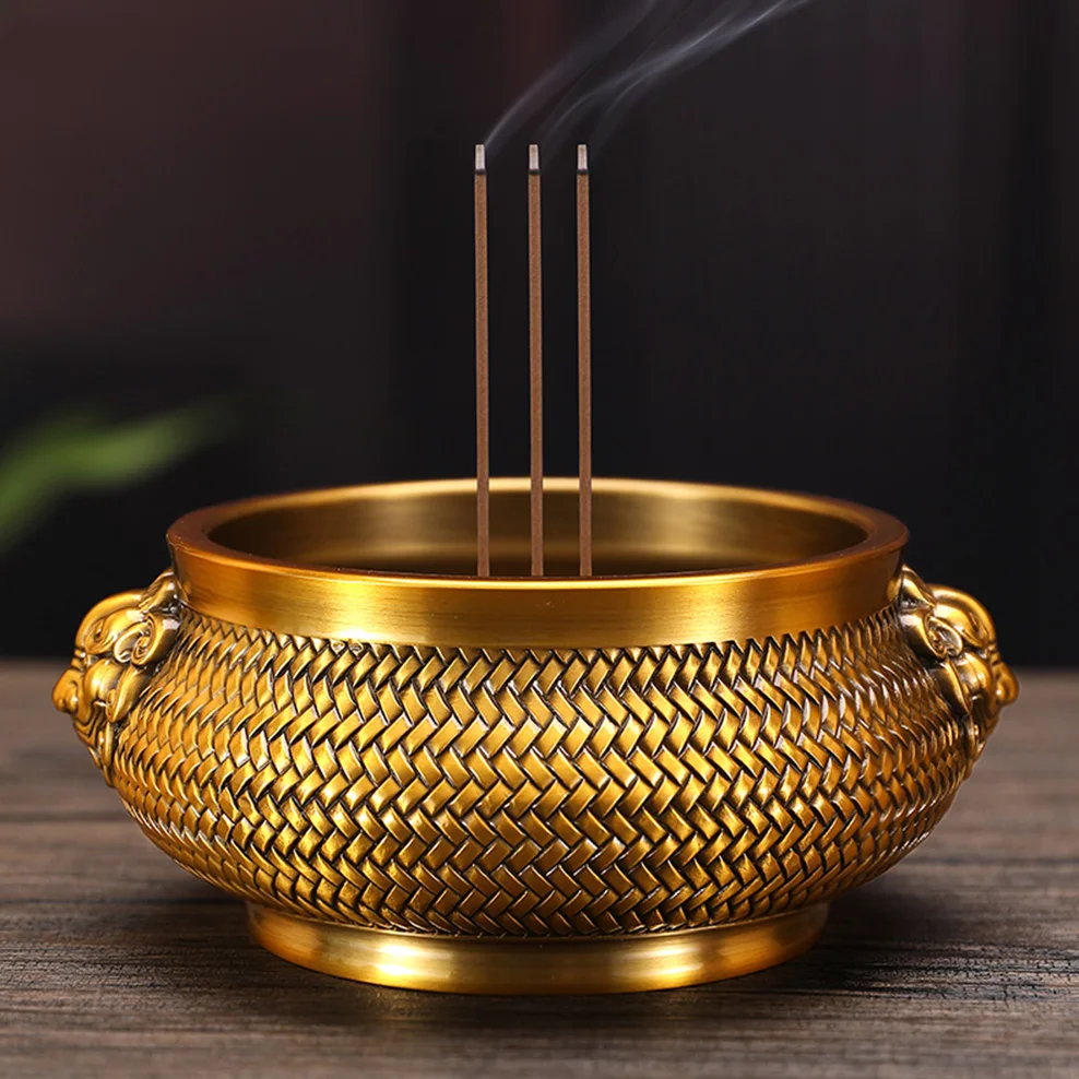 

M/L Double Ear Lion Head Pure Copper Incense Burner Worship Buddha Stick Incense Burner Brass/Red Copper Embossed Incense Burner