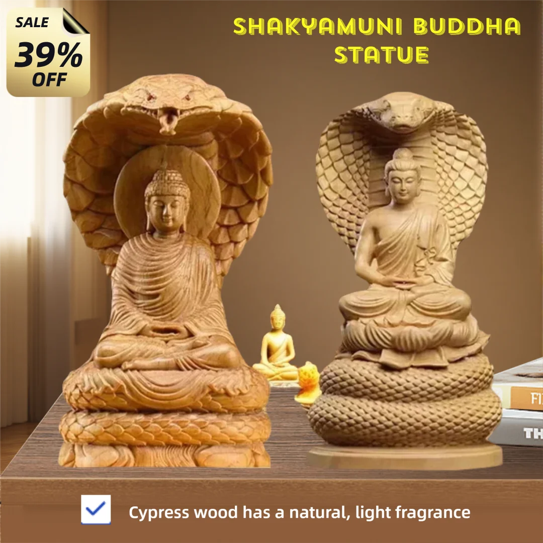 Estatua de Buda Shakyamuni tallada en madera, serpiente, fundador del budismo, hogar, habitación, oficina, regalo consciente para amigos budistas