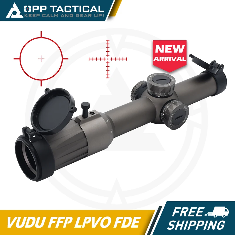 

Evolution Gear FDE Color VUDU FFP LPVO SR1 Reticle 1-6x24MM Riflescope 30mm for Airsoft and Hunting with Full Original Markings