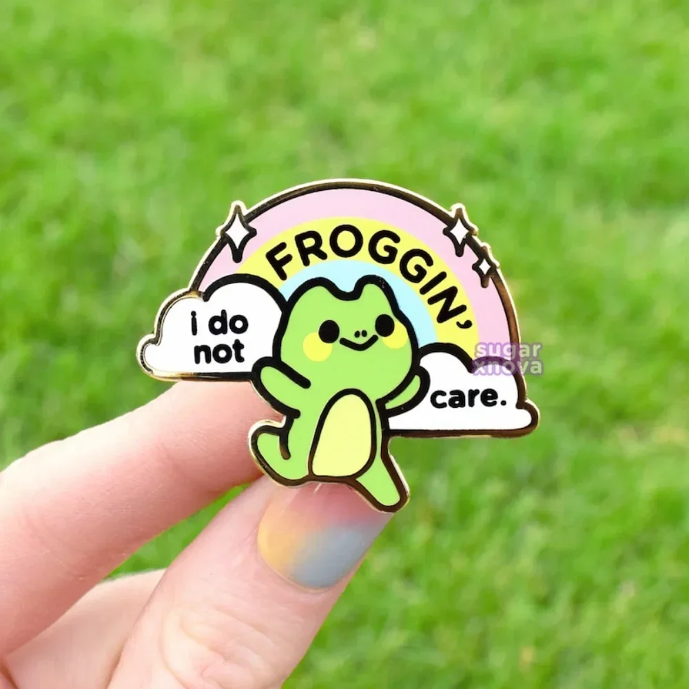 I Don't Froggin' Care Enamel Pin // Frog, Froggy, Cute, Kawaii, Nature, Outdoors, Froggo, Mini Pin, Animal, Funny