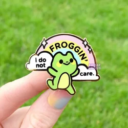 I Don't Froggin' Care Enamel Pin // Frog, Froggy, Cute, Kawaii, Nature, Outdoors, Froggo, Mini Pin, Animal, Funny